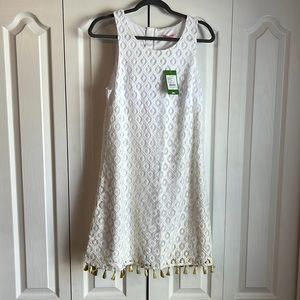 NEW with TAGS Lilly Pulitzer Island Time Ombré fringe Dress White Gold Sz Large